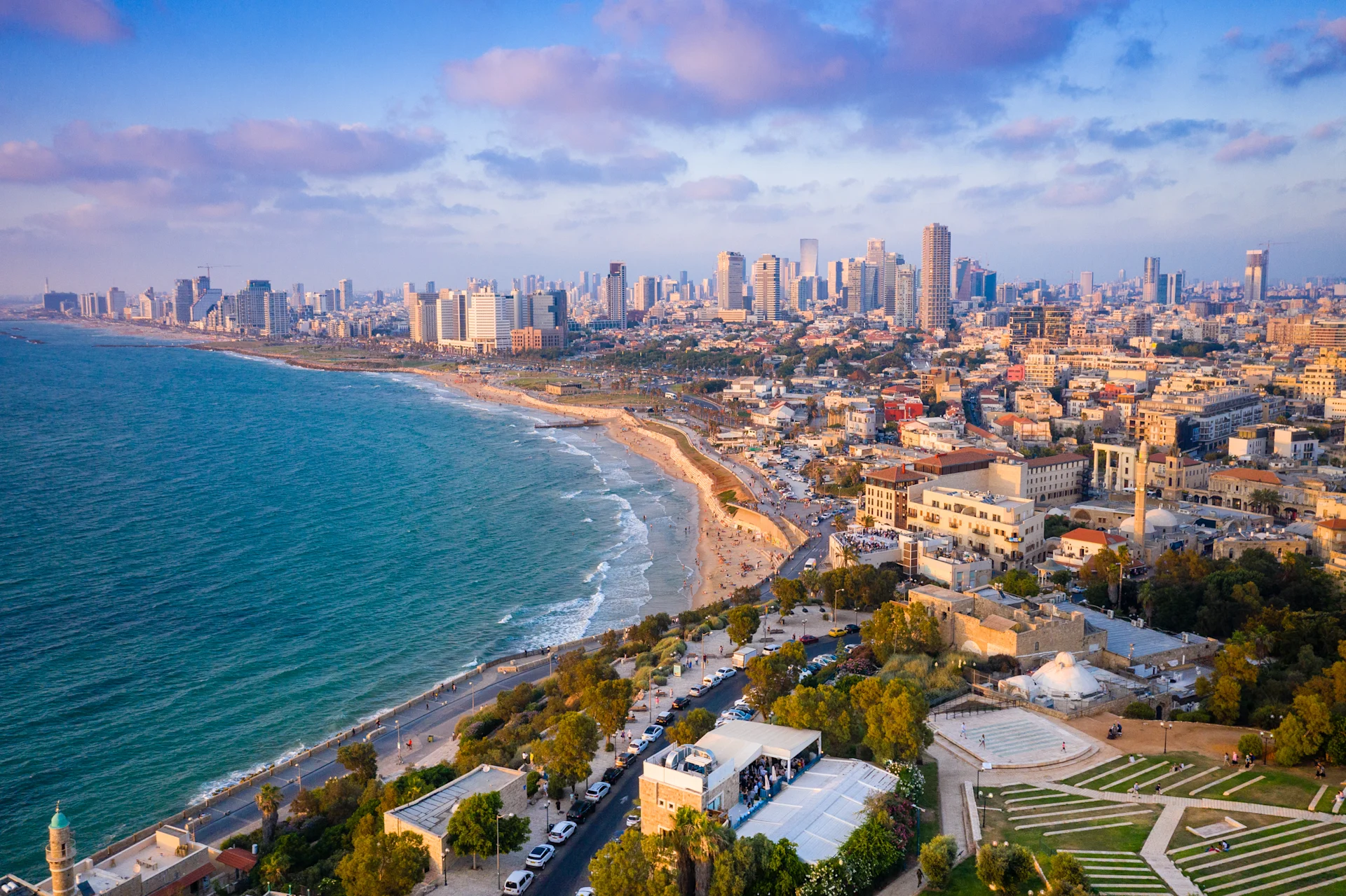 Beach and city in Israel.