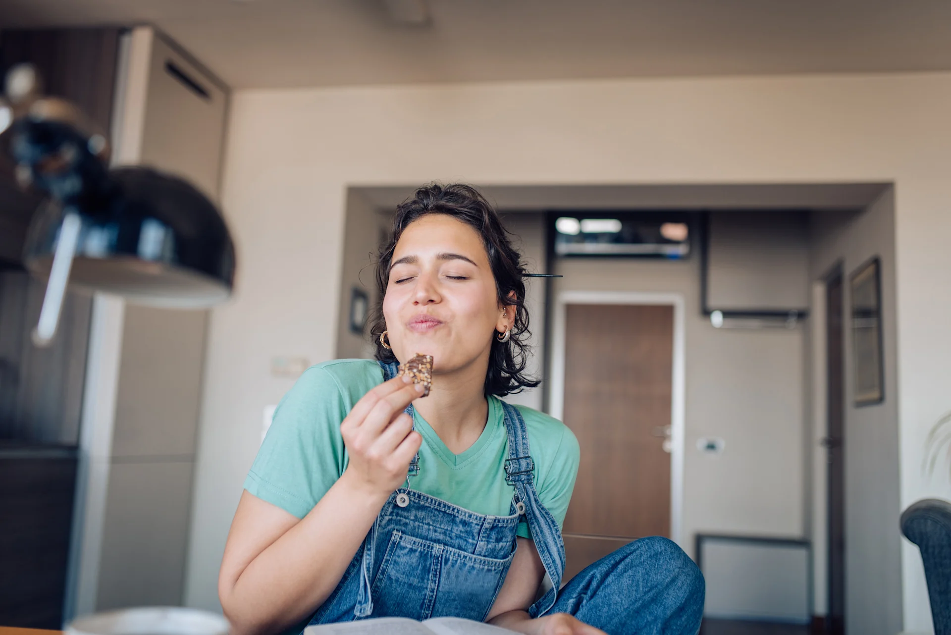 female student enjoying candy