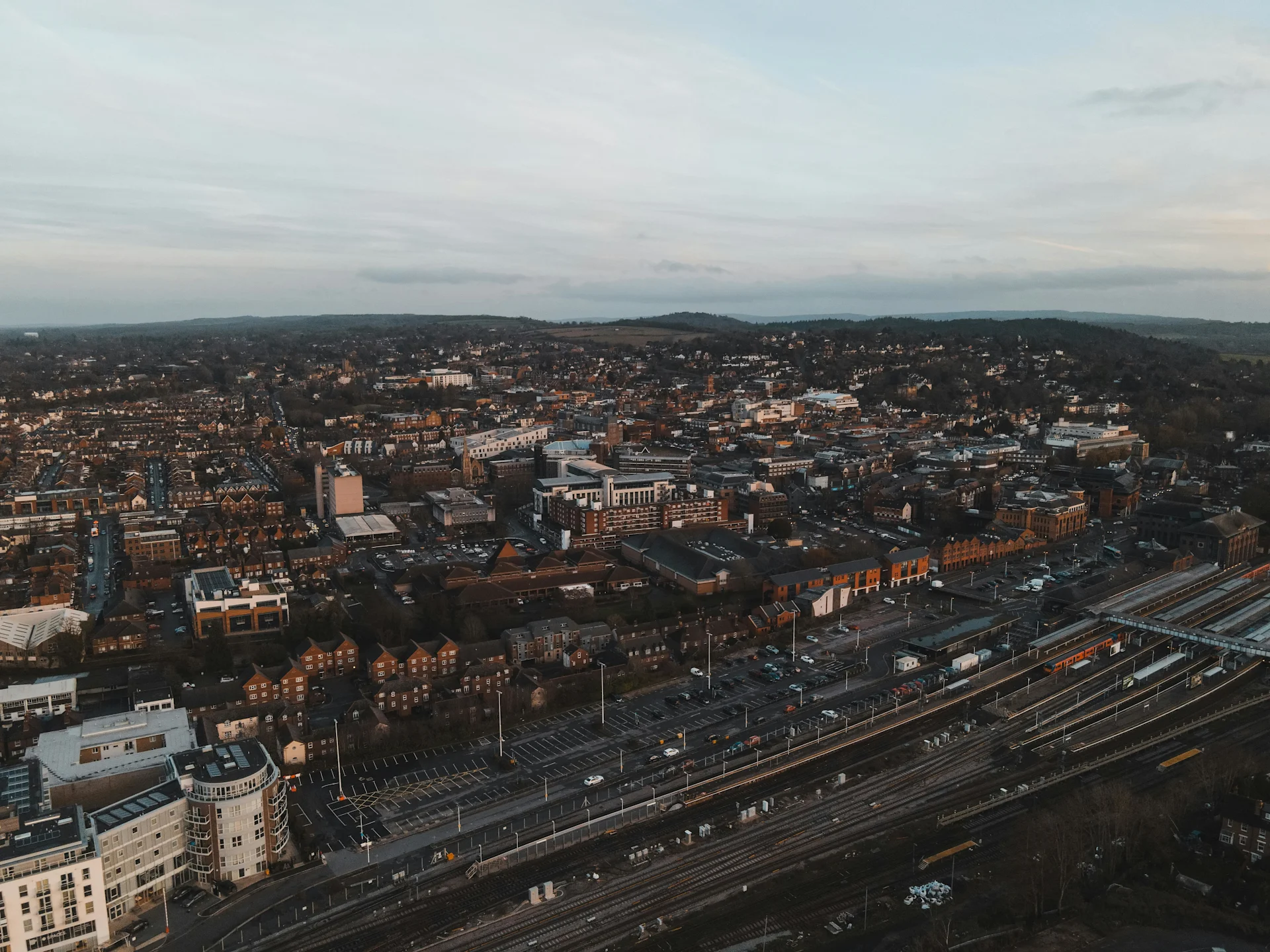Birds eye view over Guildford City Centre