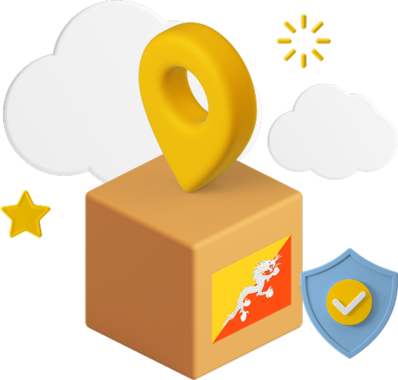 Bhutan flag on packaging box graphic.