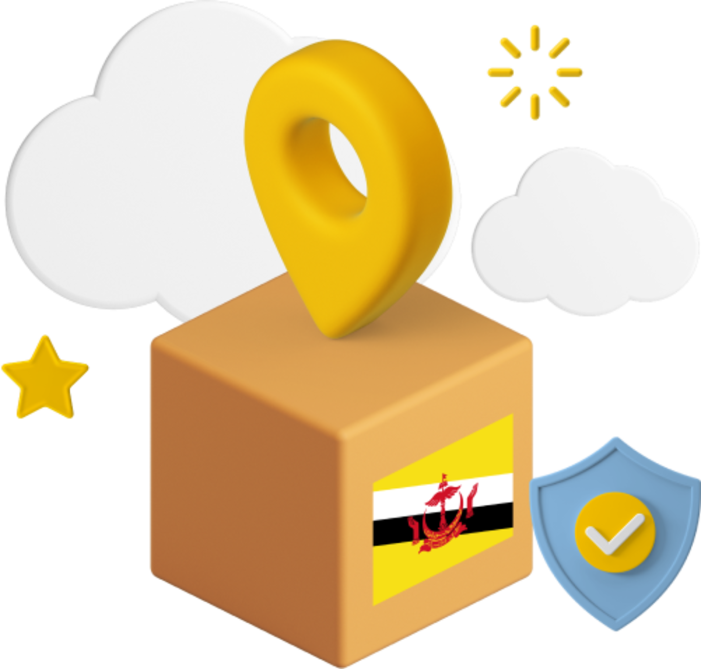 Brunei flag on parcel box graphic.