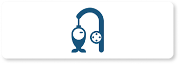 Blue animated fishing rod with fish on white rectangle