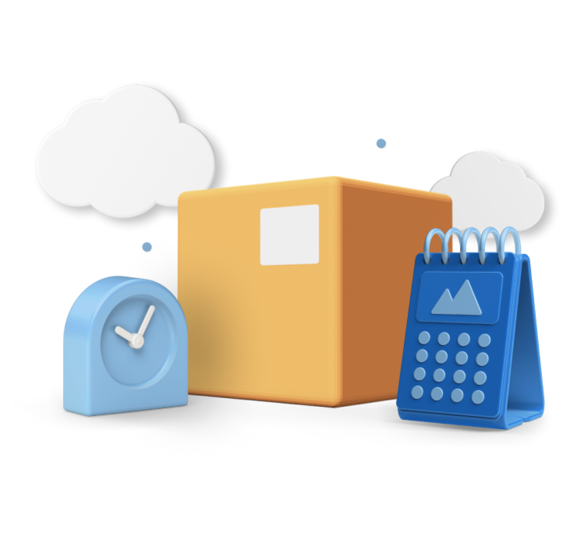 Graphic of parcels with clock and calendar