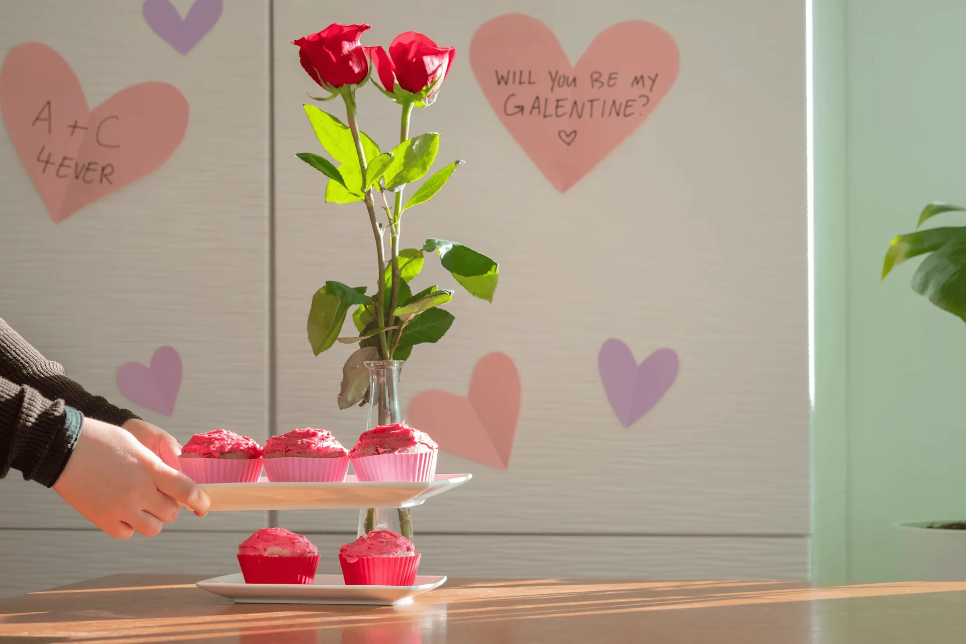 Galentines flowers and cupcakes