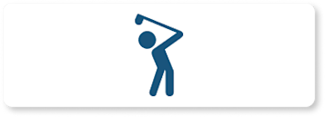 Blue animated golfer on white rectangle