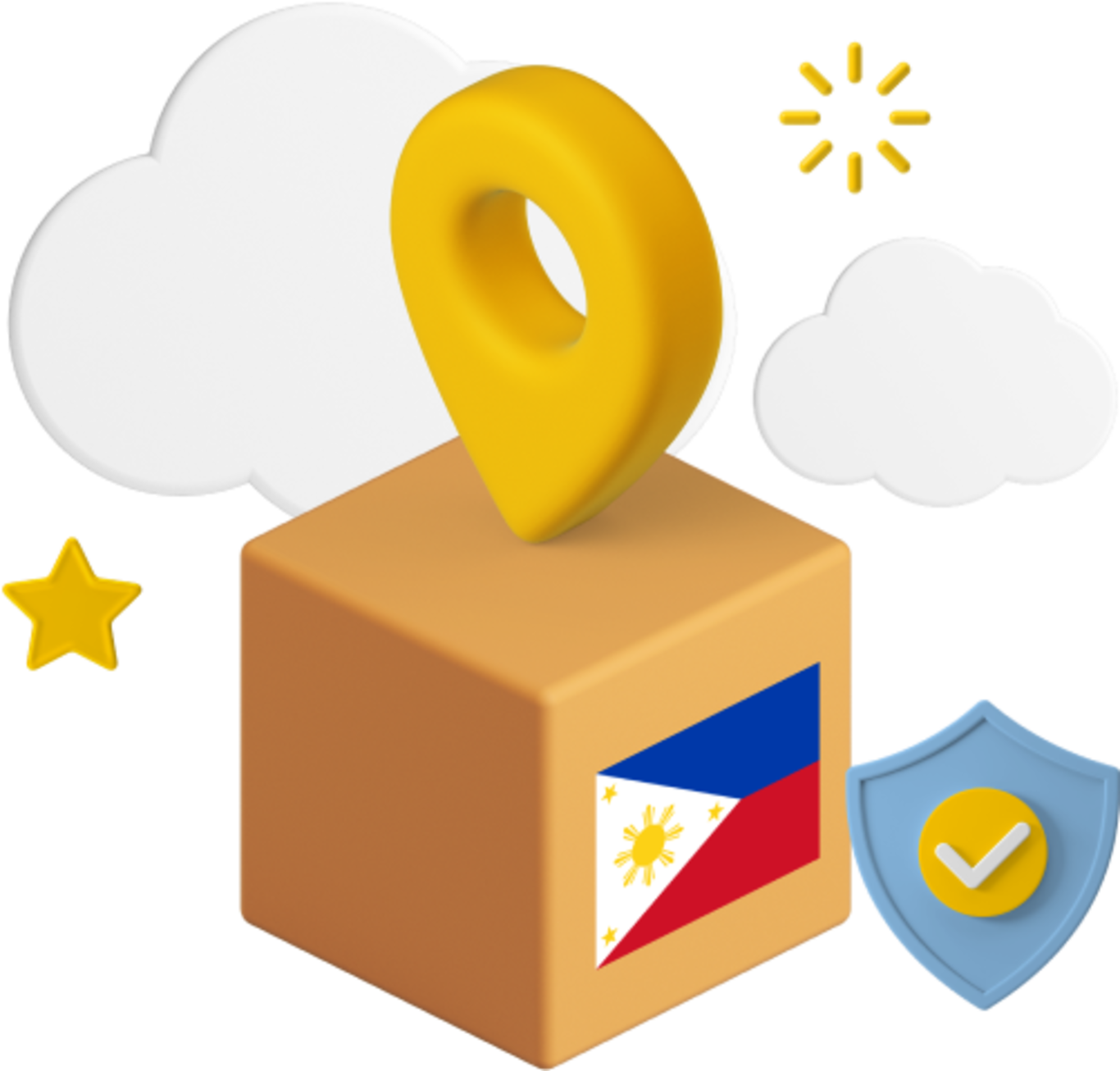 The Philippines flag on box with location icon