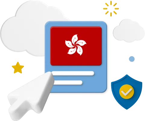 Hong Kong flag with cursor and icons