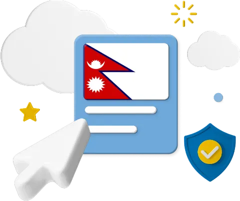 Nepal flag on box graphic with cloud and cursor icons