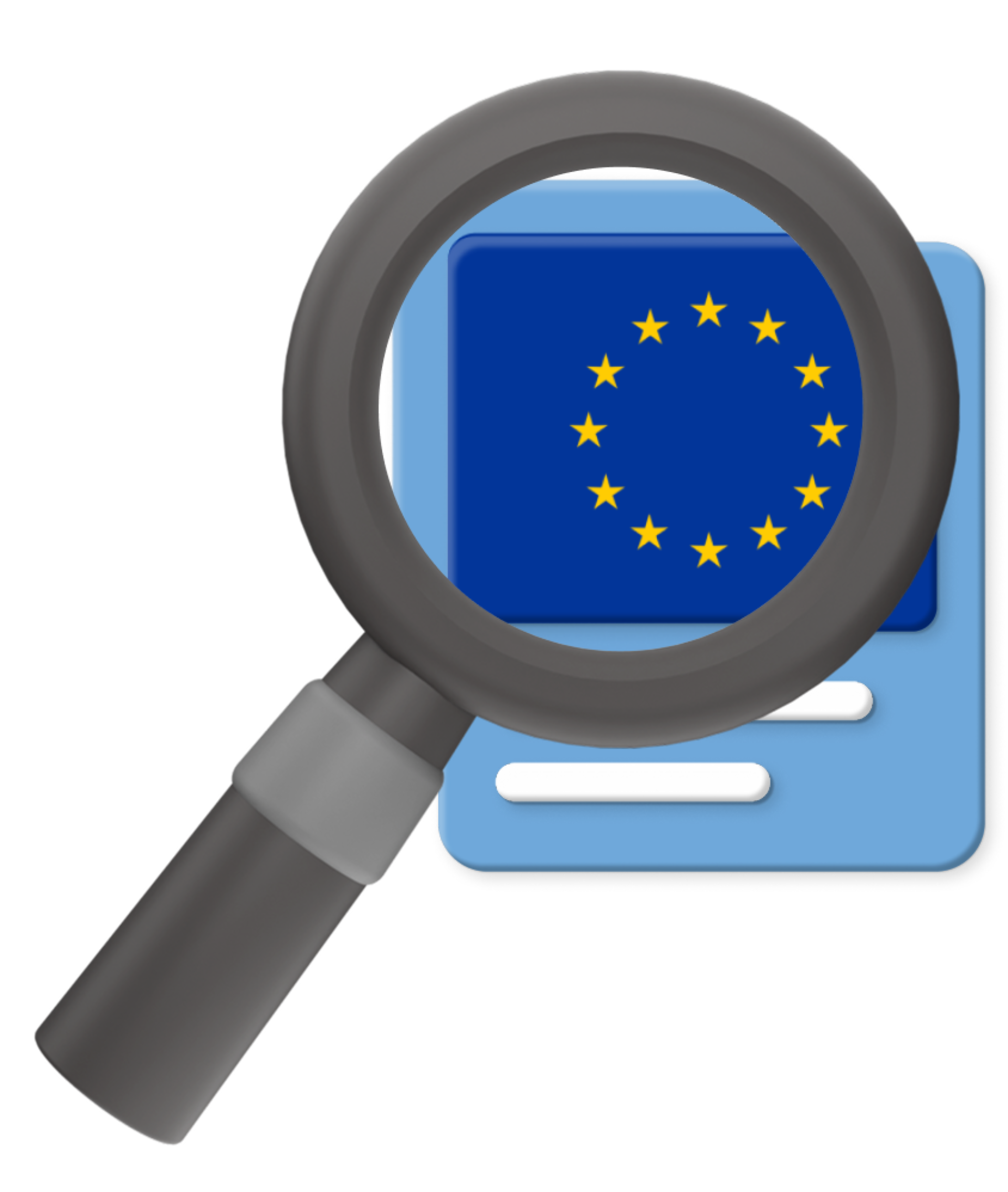 Magnifying glass zooming on box with EU flag