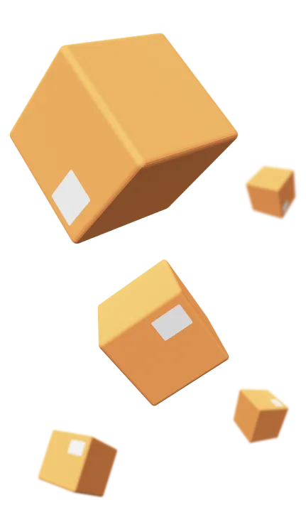 Large and small floating animated boxes
