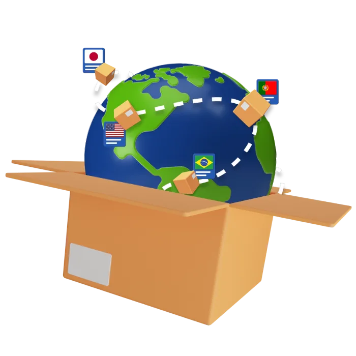 Globe with various country graphics in parcel