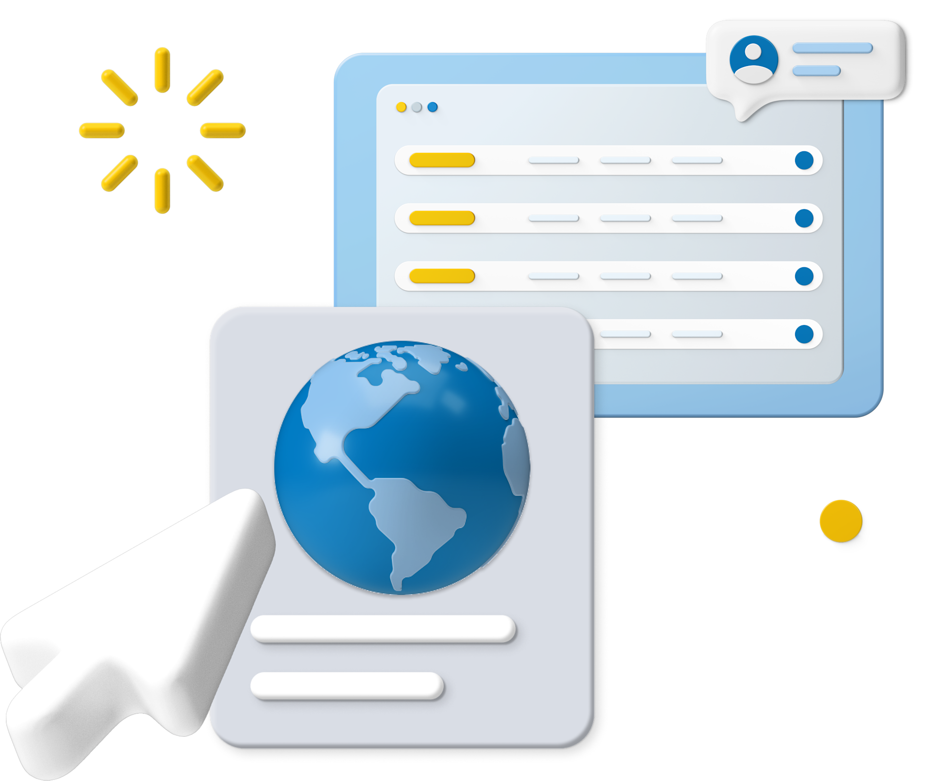 Animated globe and tablet screen with large cursor icon