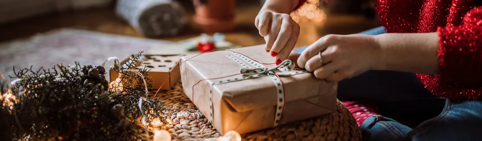 Packing parcel at Christmas