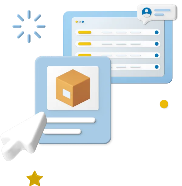 Animated cursor clicking on browser with box picture in it