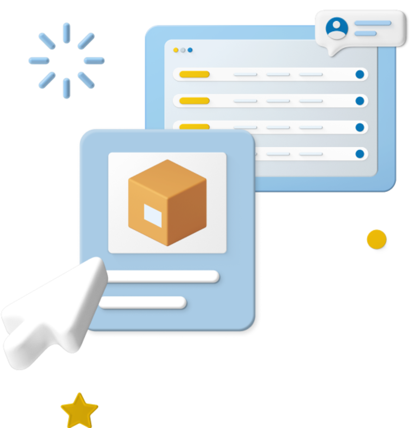 Animated cursor clicking on browser with box picture in it