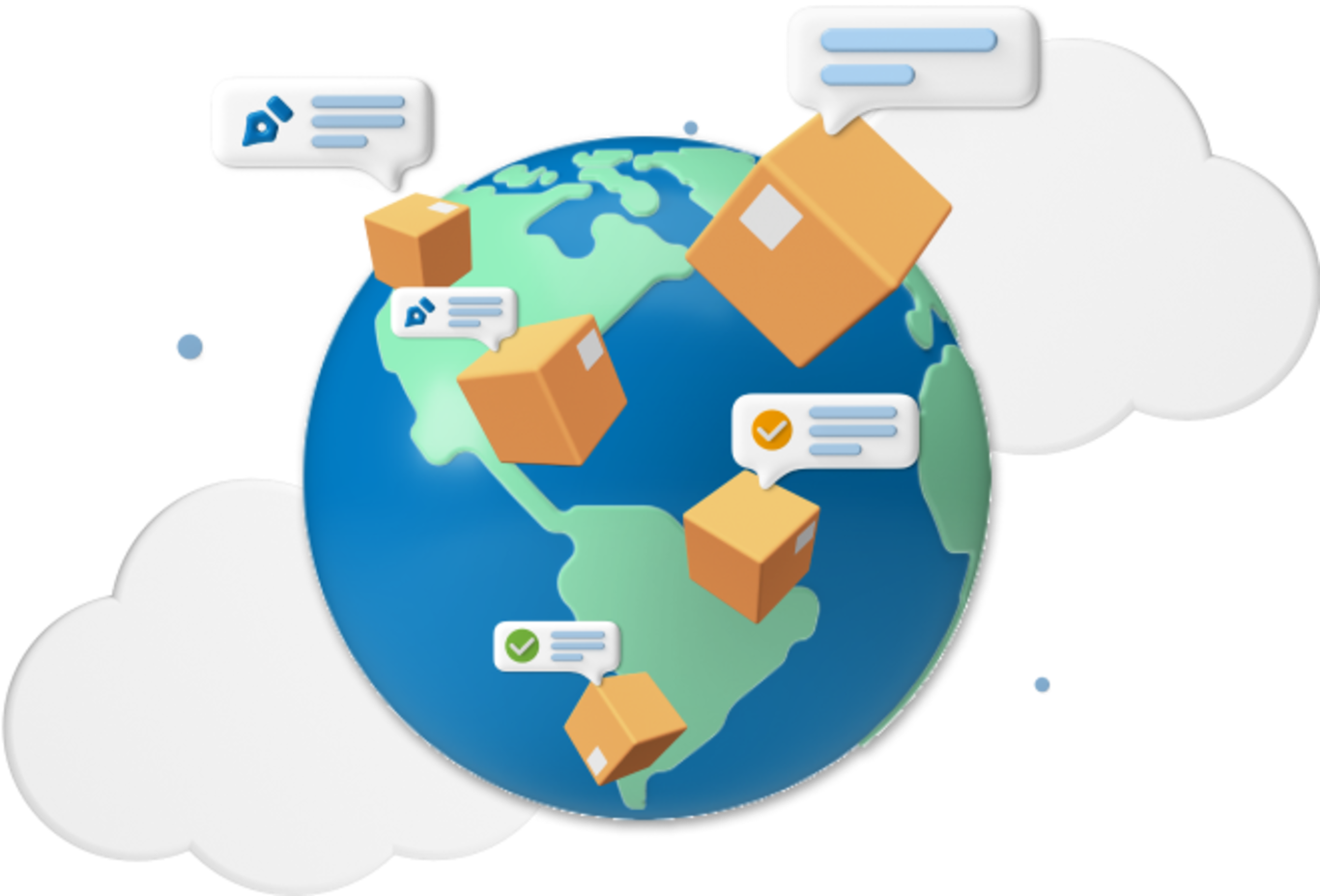 Animated globe with mini parcels 