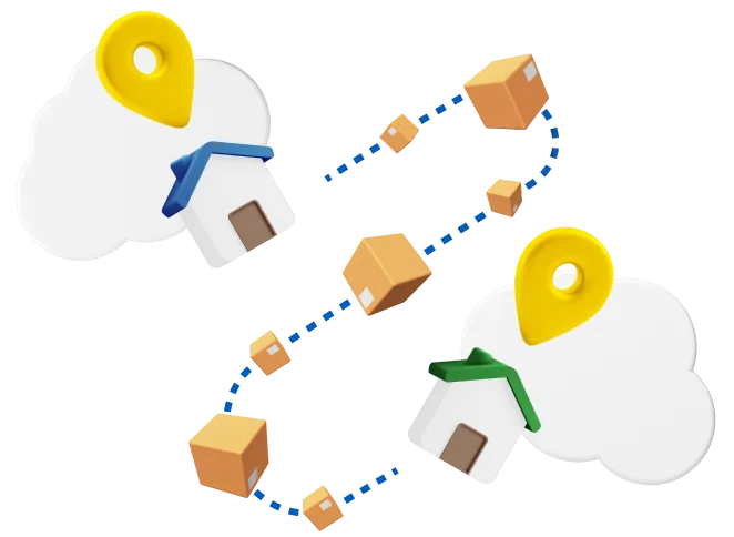 Little animated houses with dotted line and boxes in between