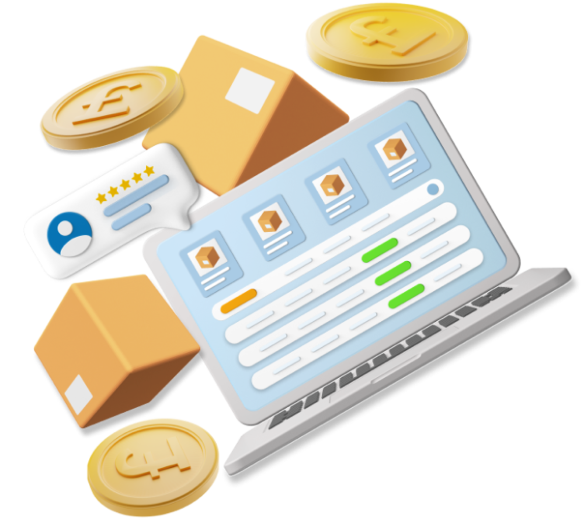 Animated laptop and coins