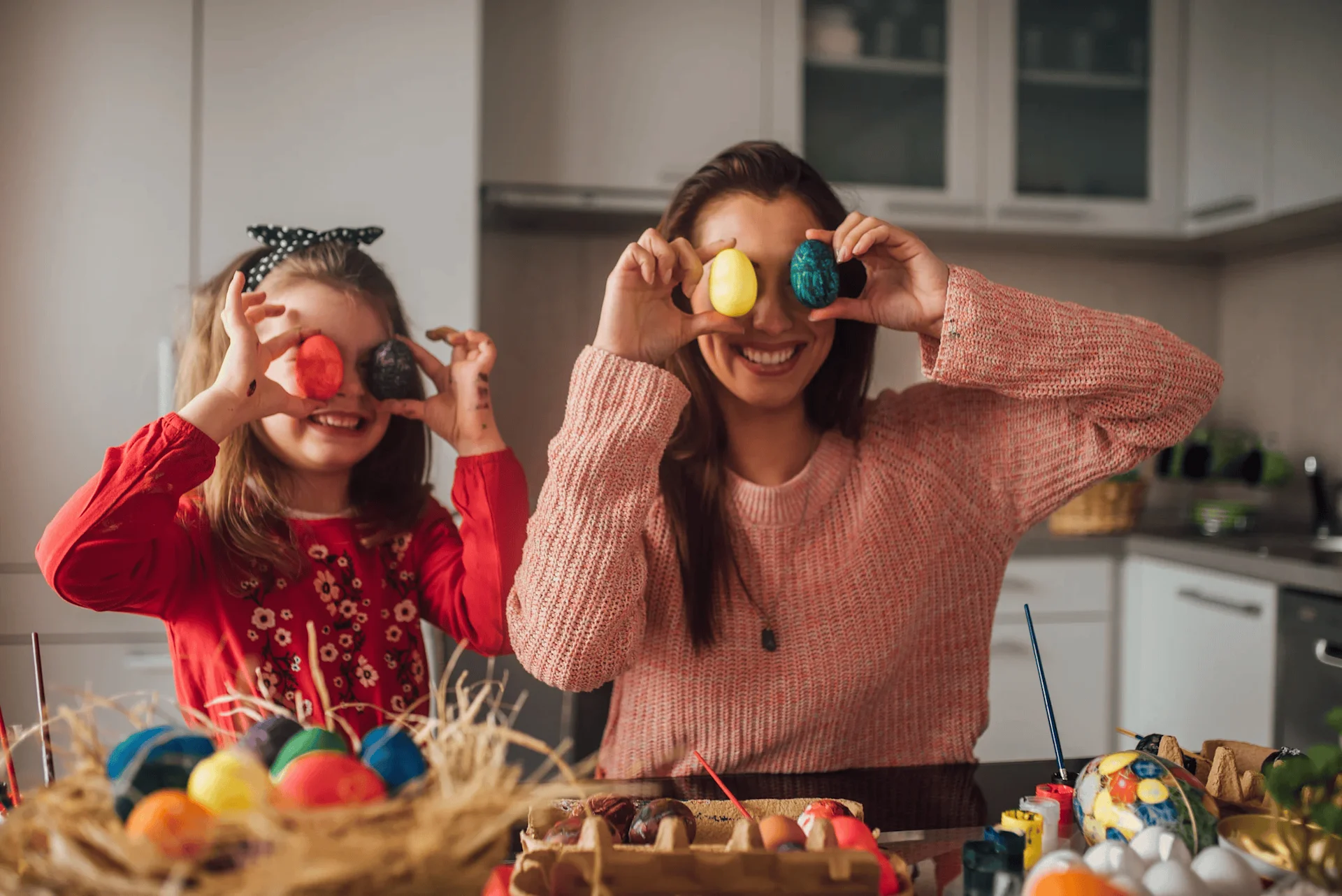 Mother and Daughter opening Easter basket