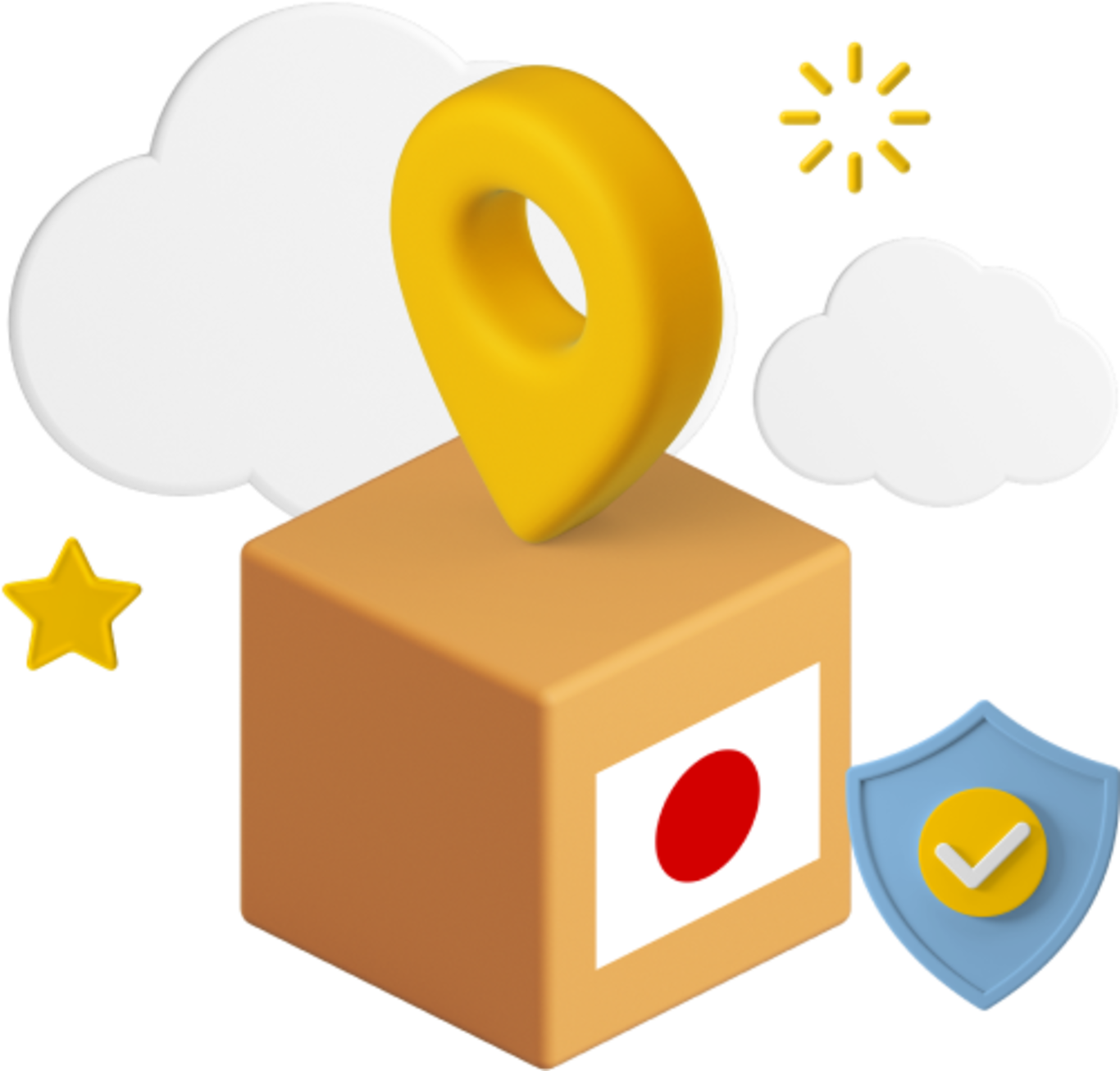 japan flag on parcel with icons