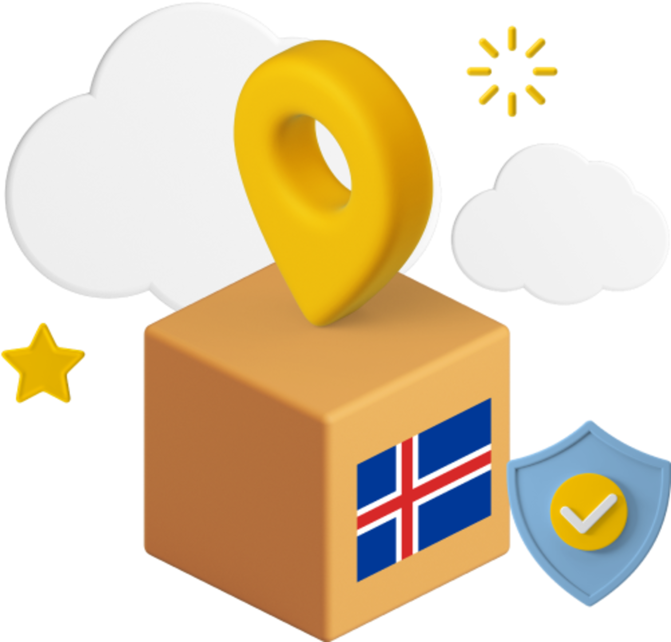 Iceland flag on box with location icon