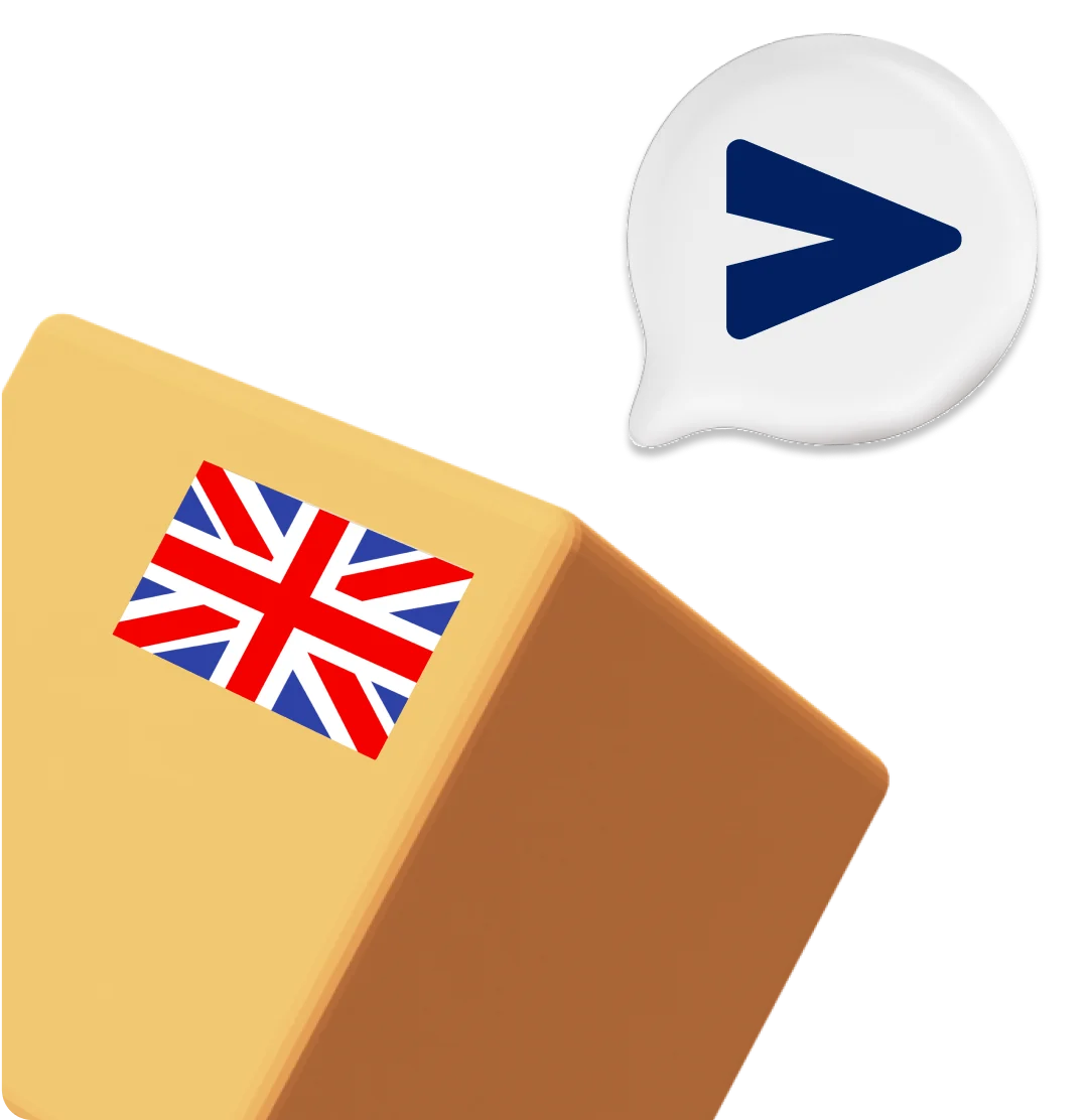 GB flag on a parcel graphic.
