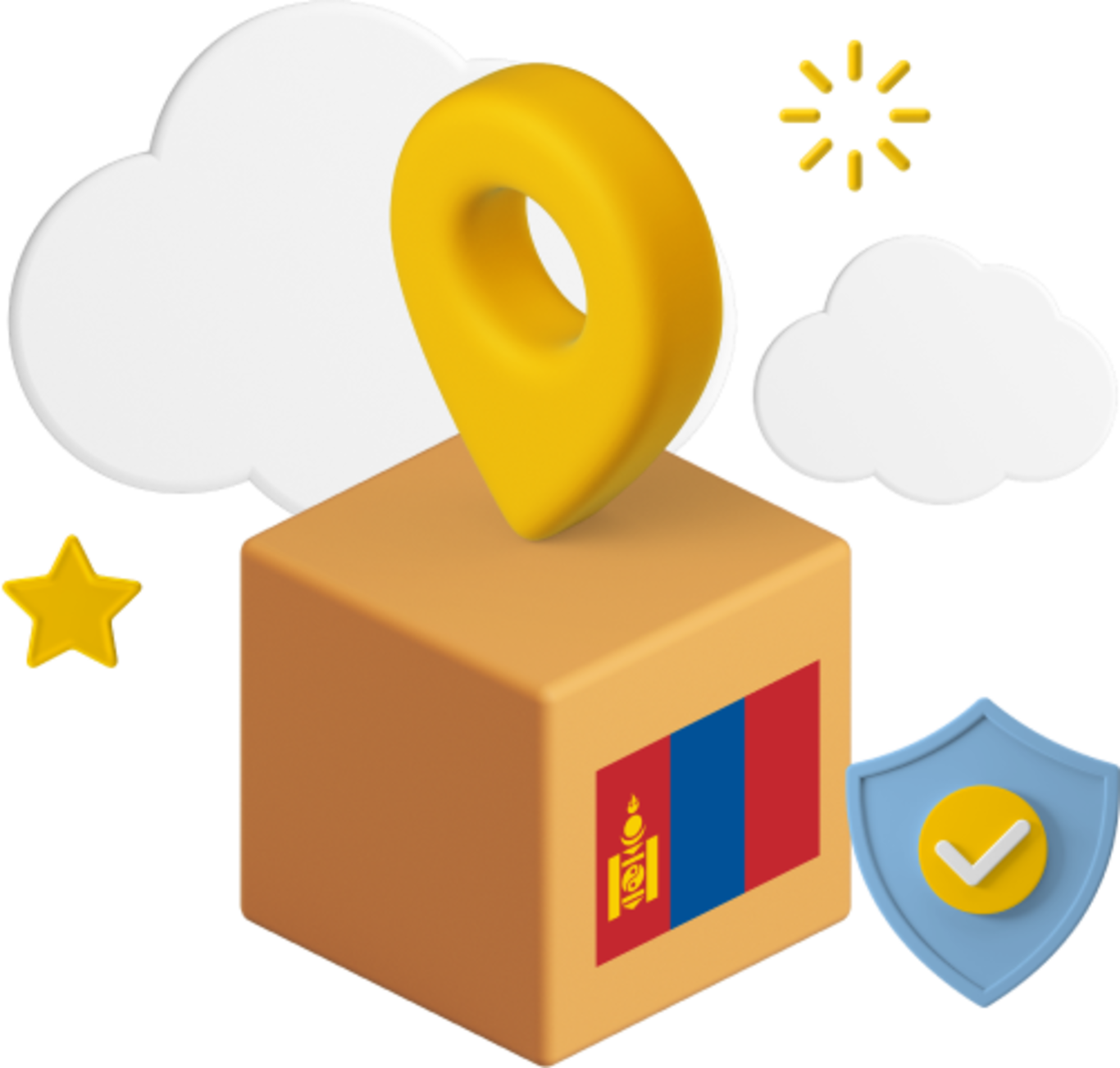 Mongolia flag on parcel box graphic.