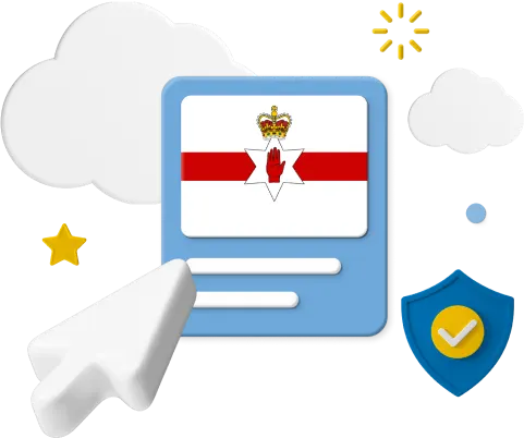 Northern Ireland flag graphic with icons