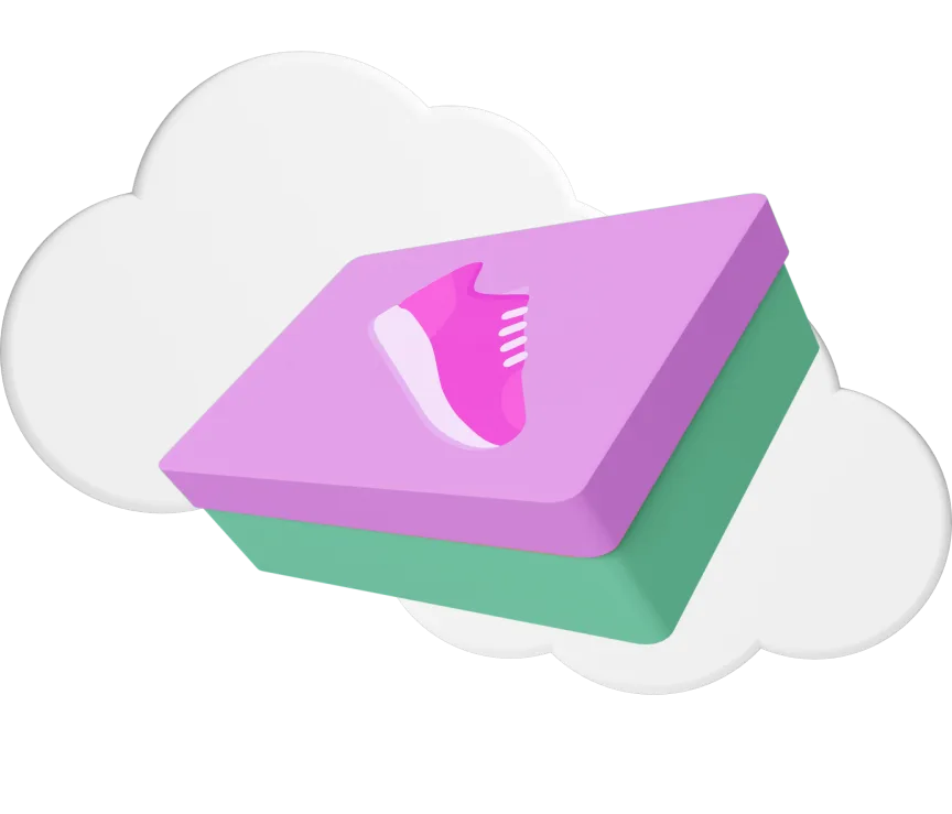 Animates shoe box with a picture of a pink trainer on it