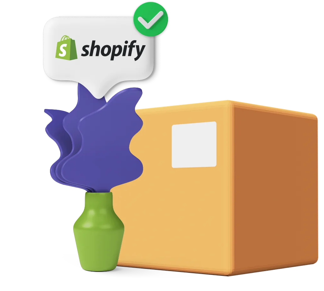 Animated box with plant and Shopify logo
