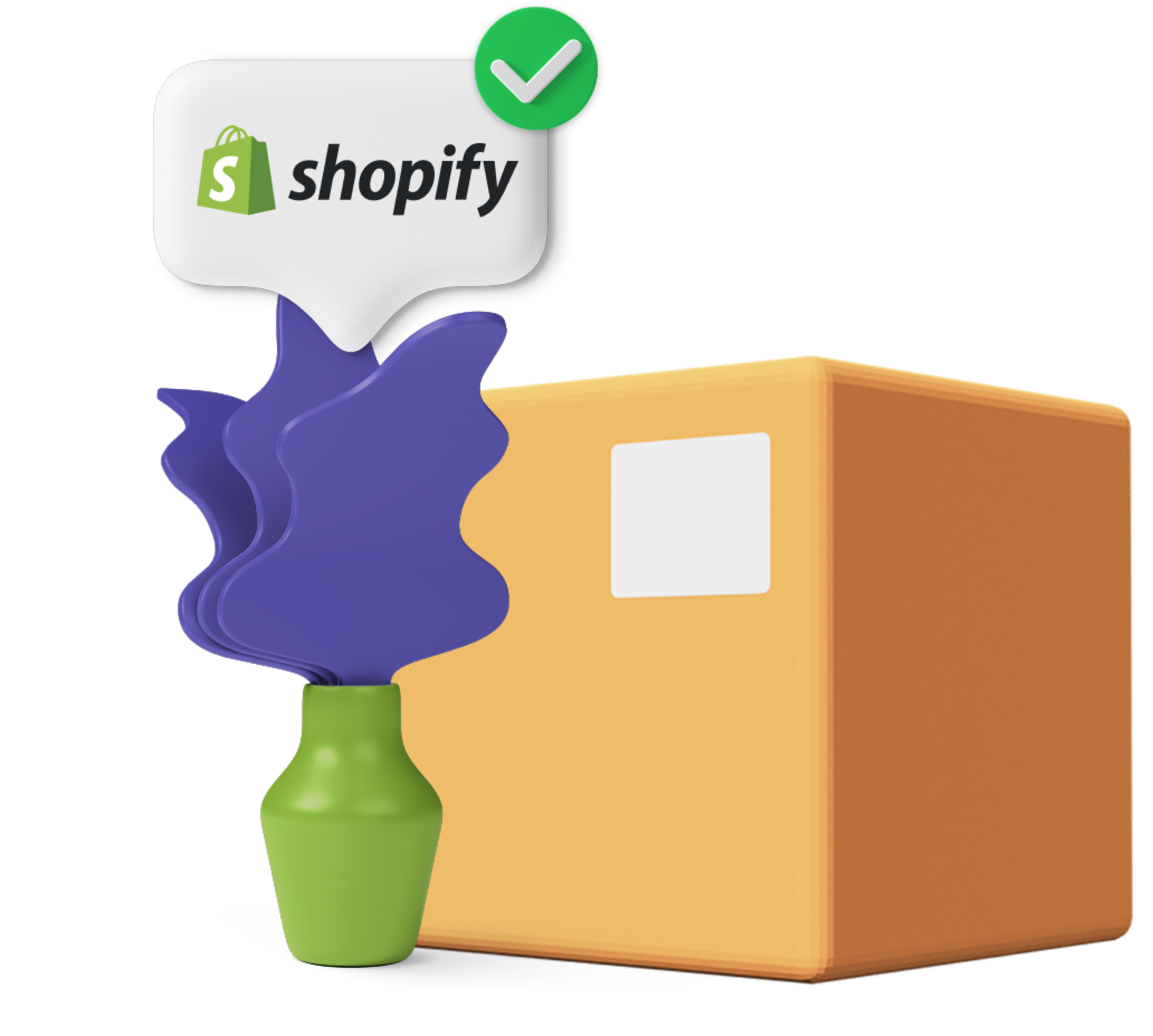 Animated box with plant and Shopify logo