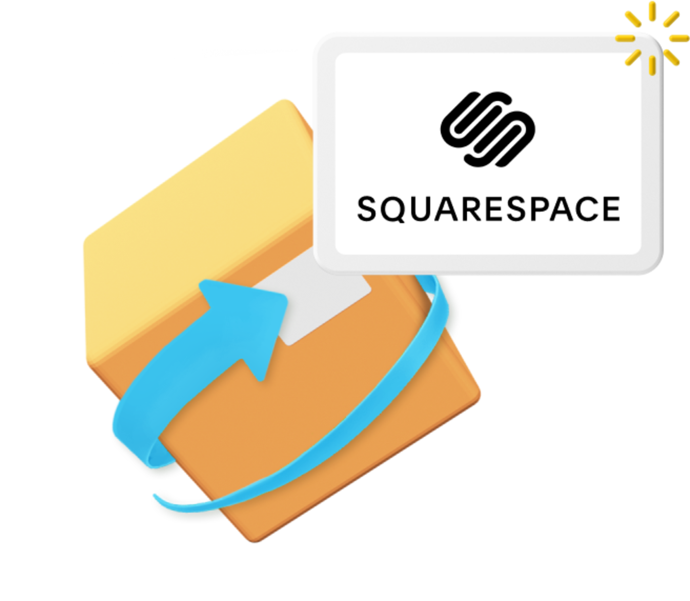 Animates box with Squarespace logo and blue arrow