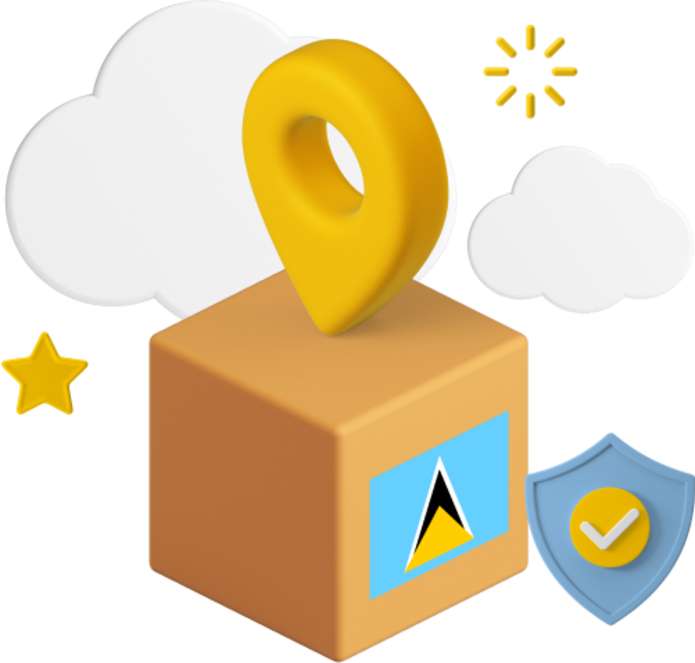 St. Lucia flag on parcel box graphic.