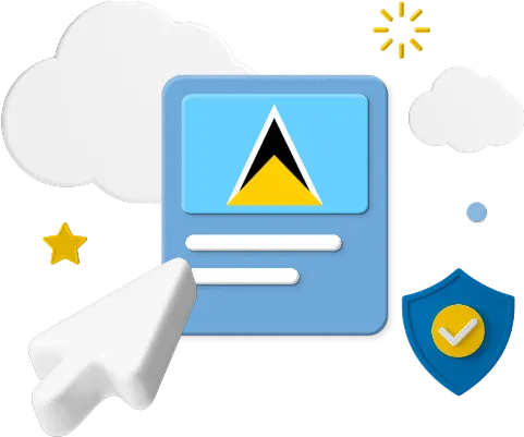 St. Lucia flag on webpage with badge graphic.